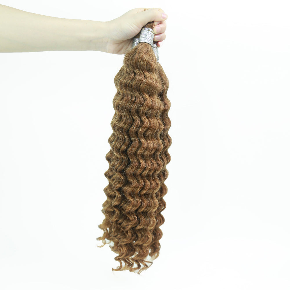 XBLhair Braiding Hair #30 Colored Deep Wave Braiding Hair Bulk Human Hair for Braiding