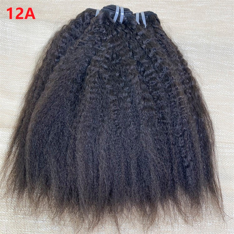 XBL Hair Kinky Straight Human Hair 3 Bundles with 4x4 Lace Closure