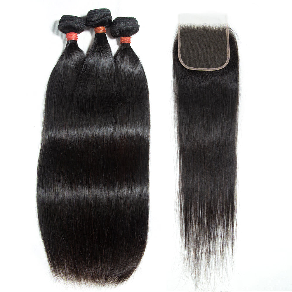 XBL Hair Miss Flawless / Lovely / Pretty 5x5 Lace Closure with Bundles Straight Hair 3 Bundles with Closure