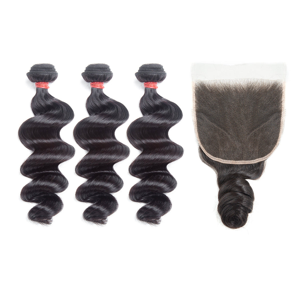 XBL Hair Miss Flawless / Lovely / Pretty Human Hair Bundles with 5x5 Closure Loose Wave