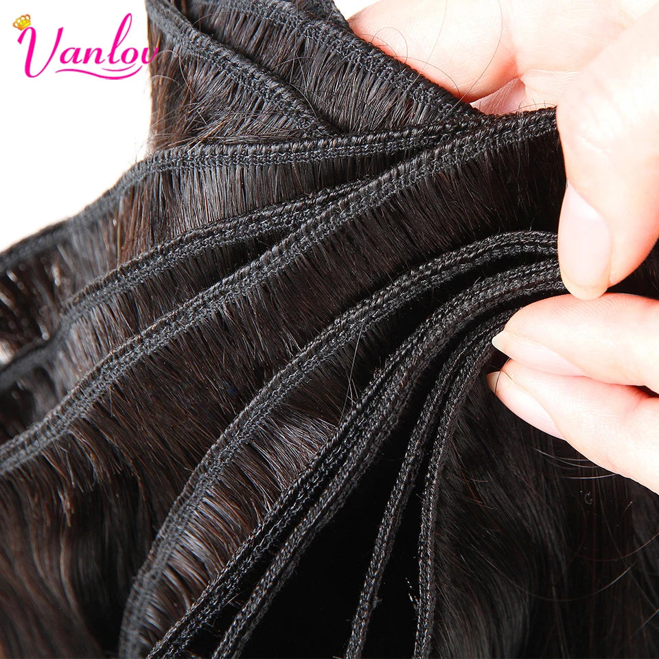 Vanlov Brazilian Body Wave Hair Bundles Human Hair Weave Bundles Natural Black/Jet Black 1/3/4 Piece 8-30” Remy Hair Extensions