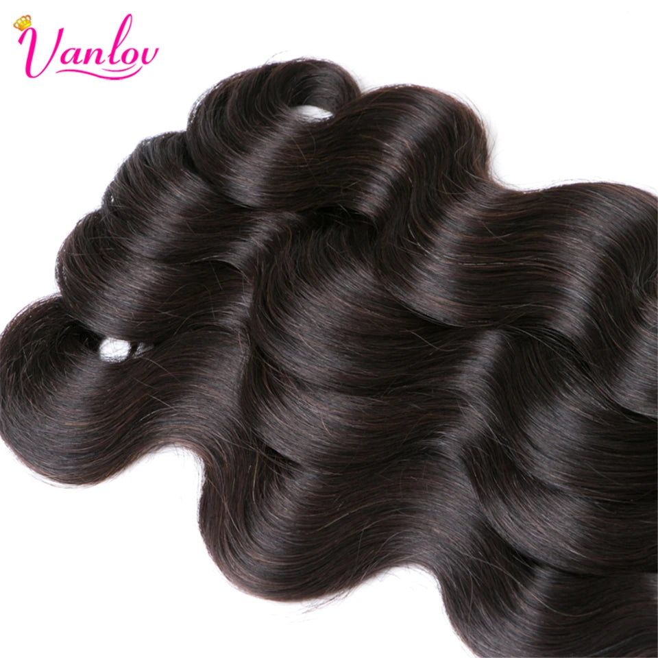 Vanlov Brazilian Body Wave Hair Bundles Human Hair Weave Bundles Natural Black/Jet Black 1/3/4 Piece 8-30” Remy Hair Extensions