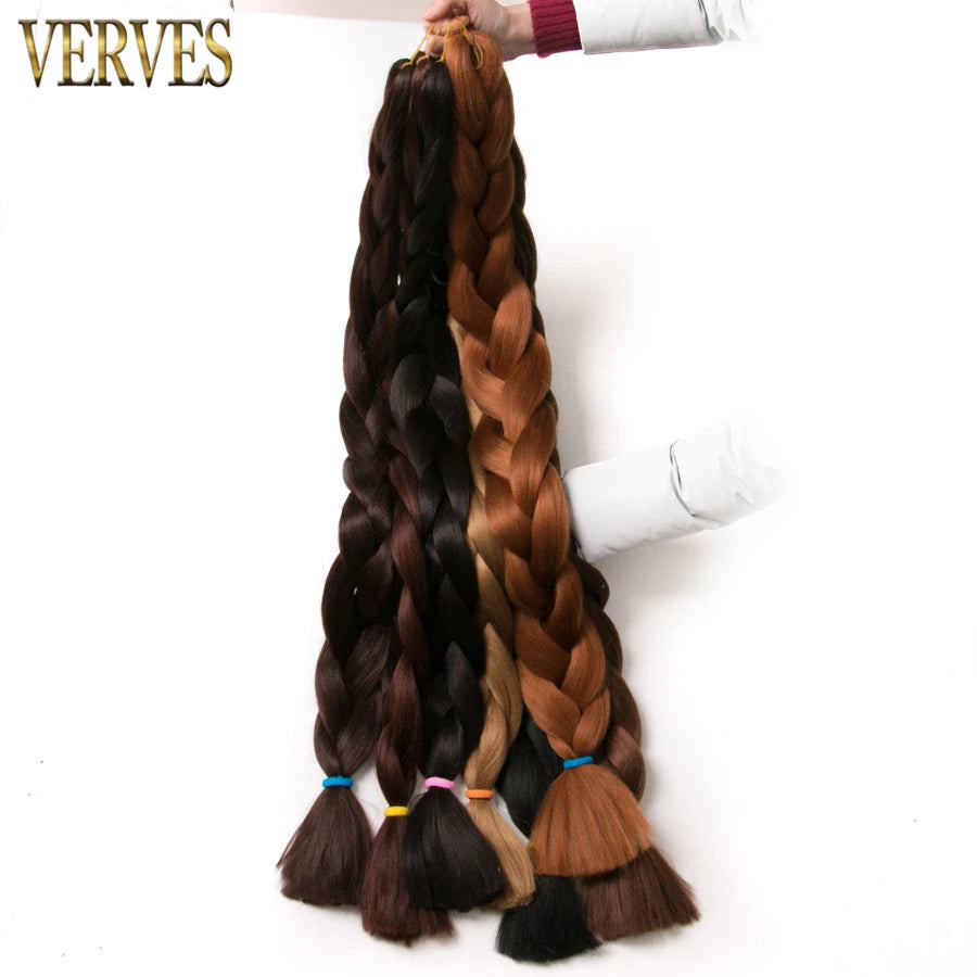 VERVES Braiding Hair 100 cm Synthetic Heat Fiber Braid 165g/Piece Women Pure Color Jumbo Braid Hair Extensions Pink