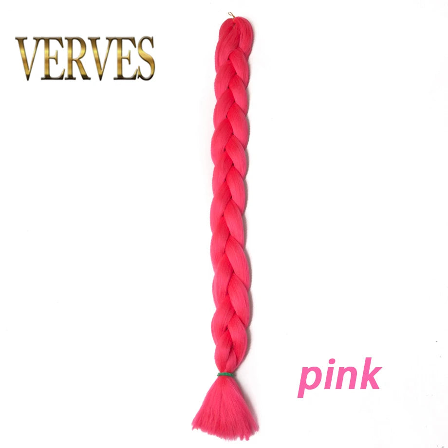 VERVES Braiding Hair 100 cm Synthetic Heat Fiber Braid 165g/Piece Women Pure Color Jumbo Braid Hair Extensions Pink