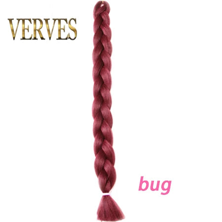 VERVES Braiding Hair 100 cm Synthetic Heat Fiber Braid 165g/Piece Women Pure Color Jumbo Braid Hair Extensions Pink