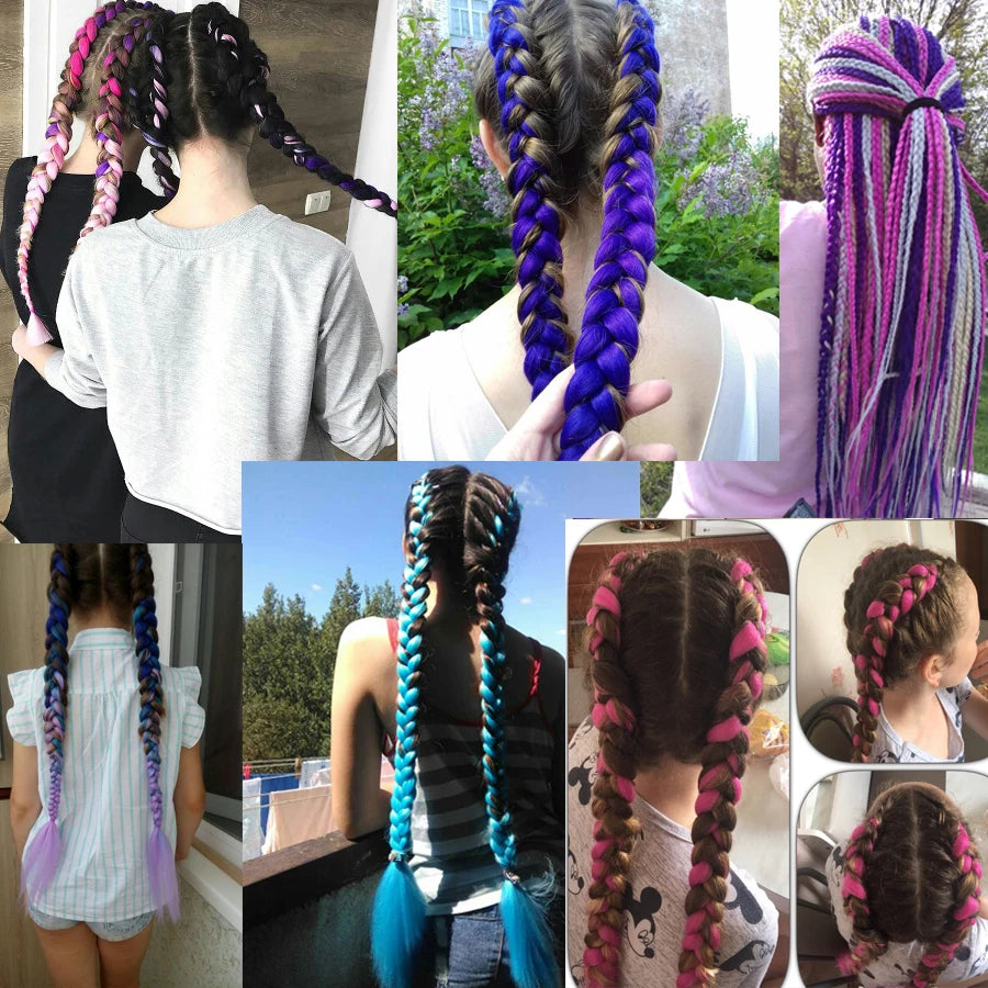 VERVES Braiding Hair 100 cm Synthetic Heat Fiber Braid 165g/Piece Women Pure Color Jumbo Braid Hair Extensions Pink
