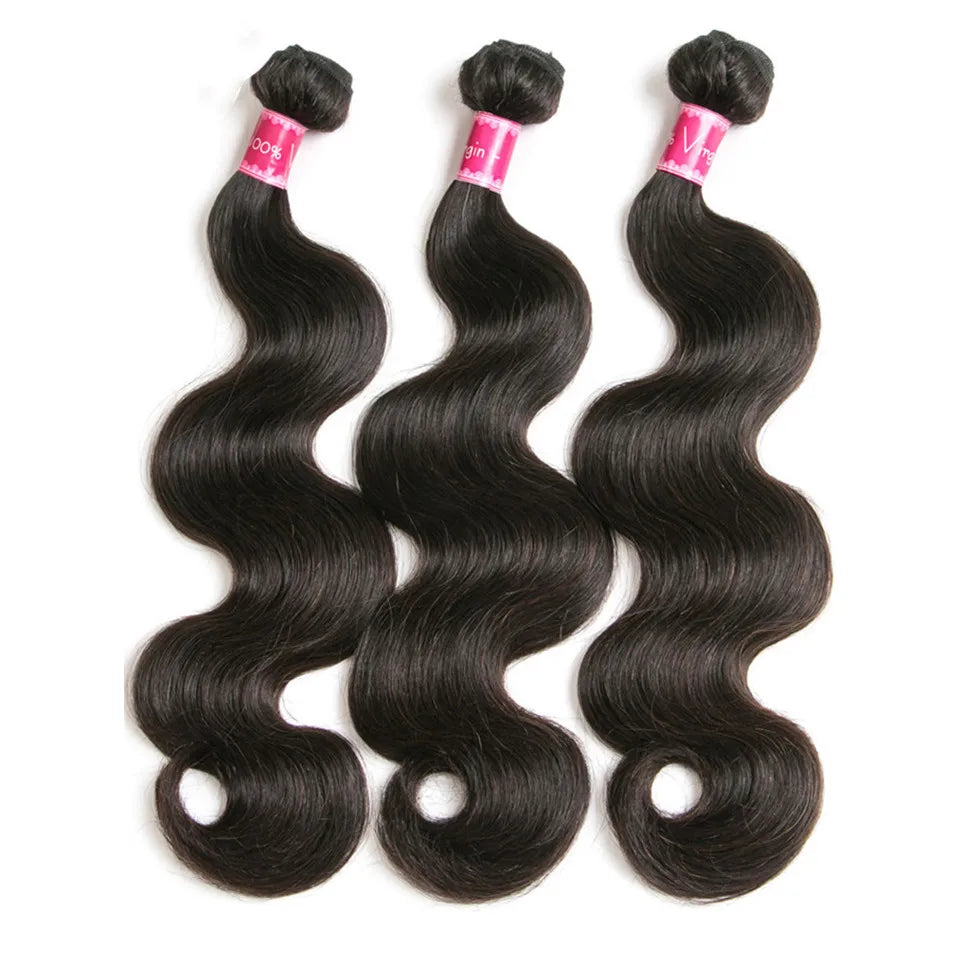 Vanlov Brazilian Body Wave Hair Bundles Human Hair Weave Bundles Natural Black/Jet Black 1/3/4 Piece 8-30” Remy Hair Extensions