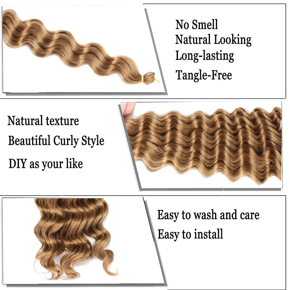 22Inch Synthetic Deep Wave Bulk Hair For Braiding Curly Ombre Brown Blonde Daily Extensions No Weft Faux Braiding Hair For Women