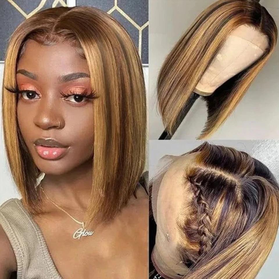 Sleek Ombre Pink Transparent Short T Lace Bob Human Hair Wigs Peruvian Straight 13x6x2 Lace Front Wig For Women Pre Plucked