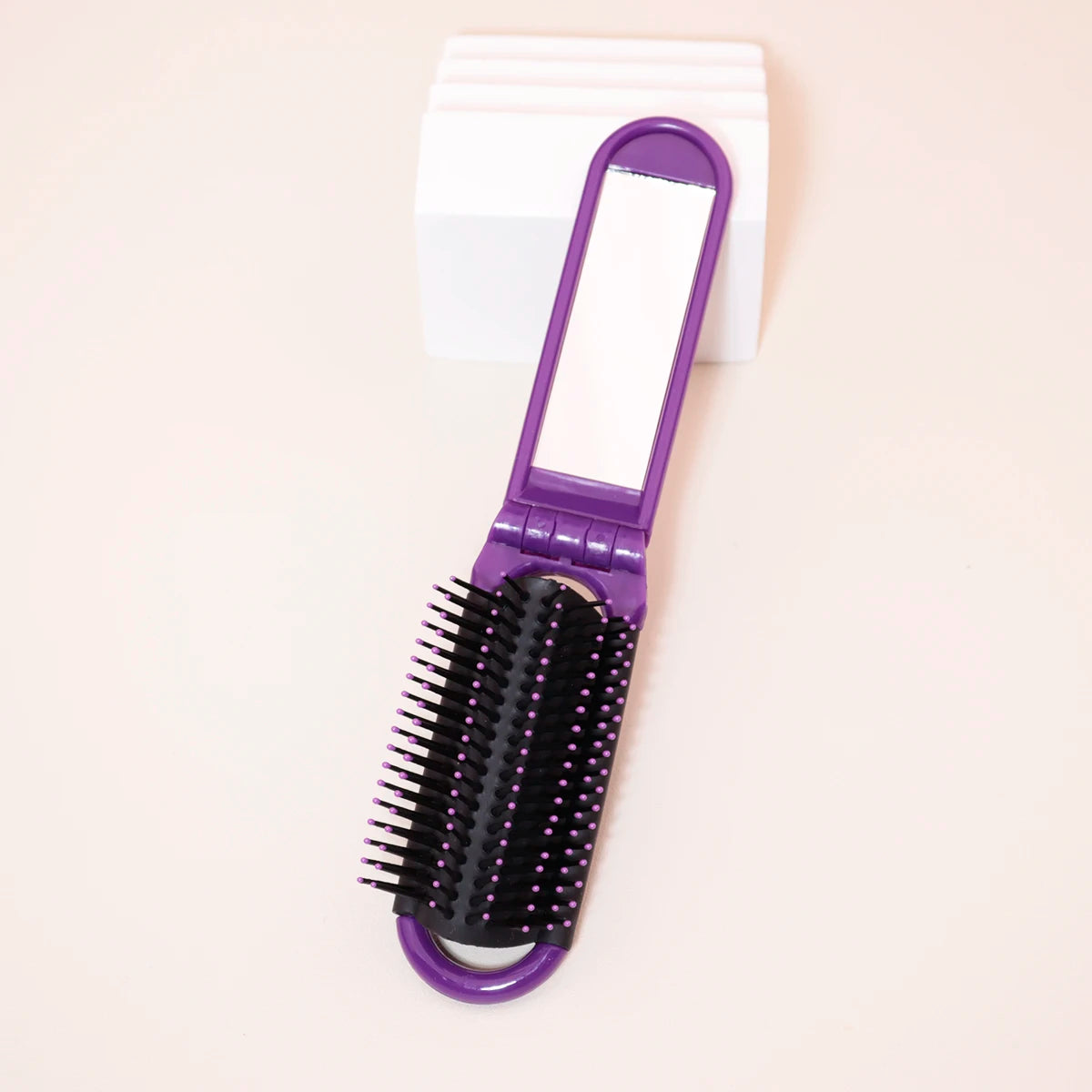 1pc Folding travel mirror hair brush, portable mini massage hair brush, suitable for outings，Special for real hair wigs