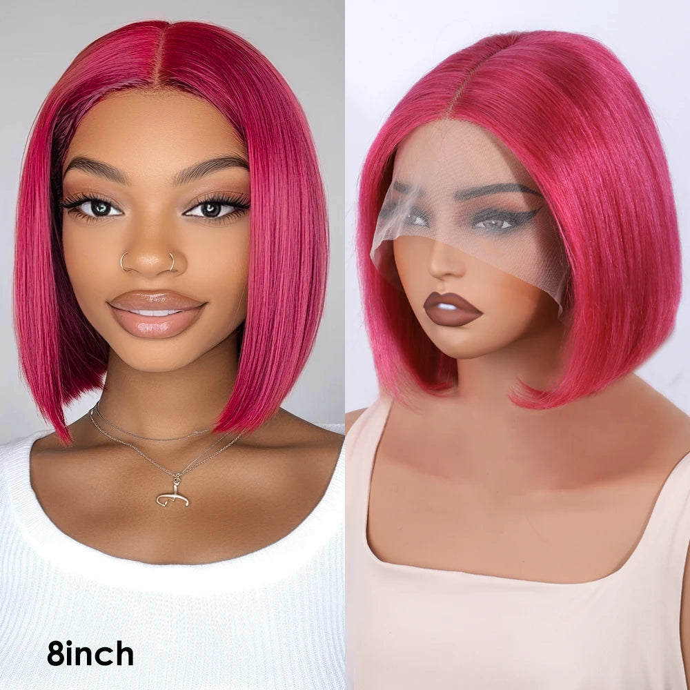 Sleek Ombre Pink Transparent Short T Lace Bob Human Hair Wigs Peruvian Straight 13x6x2 Lace Front Wig For Women Pre Plucked