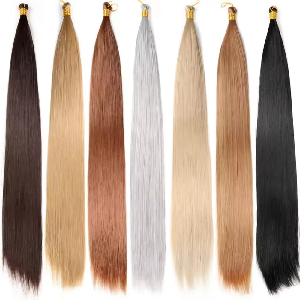 Bone Straight Silky Crochet Braiding Hair Synthetic Bulk High Temperature Hair Bundles Extension 28 Inch 150g Per Pack for Women