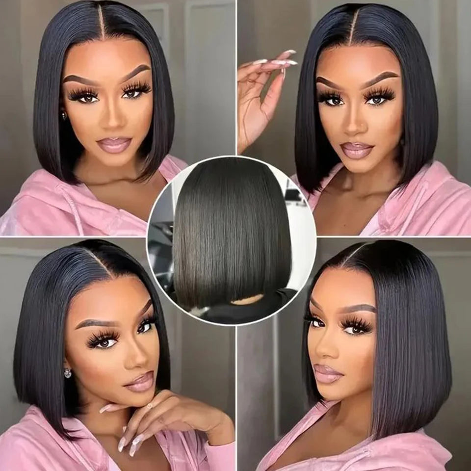 Sleek Ombre Pink Transparent Short T Lace Bob Human Hair Wigs Peruvian Straight 13x6x2 Lace Front Wig For Women Pre Plucked