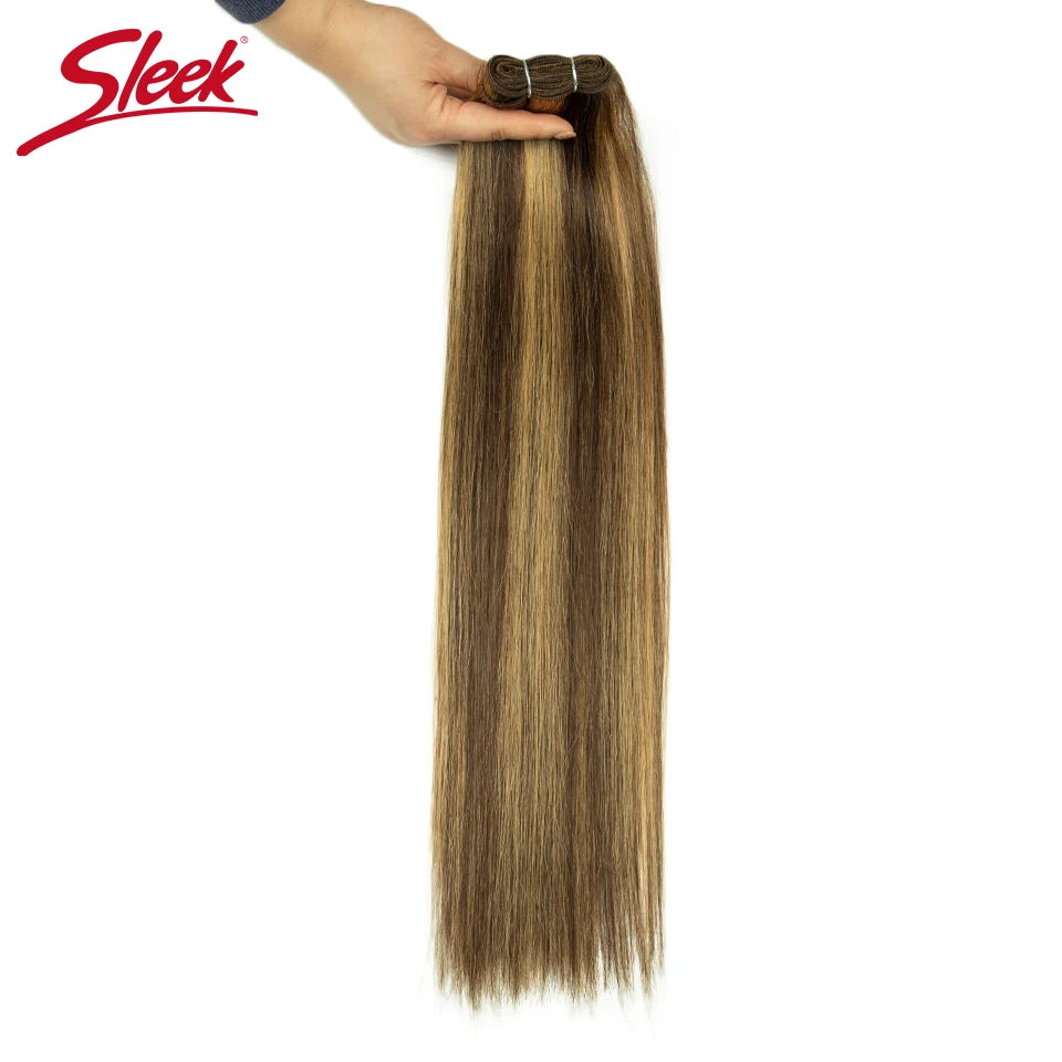 Sleek Peruvian Straight Human Hair Double Drawn Natural Human Hair Weave Bundles Highlight P4/27 P6/613 Remy Human Hair Bundle