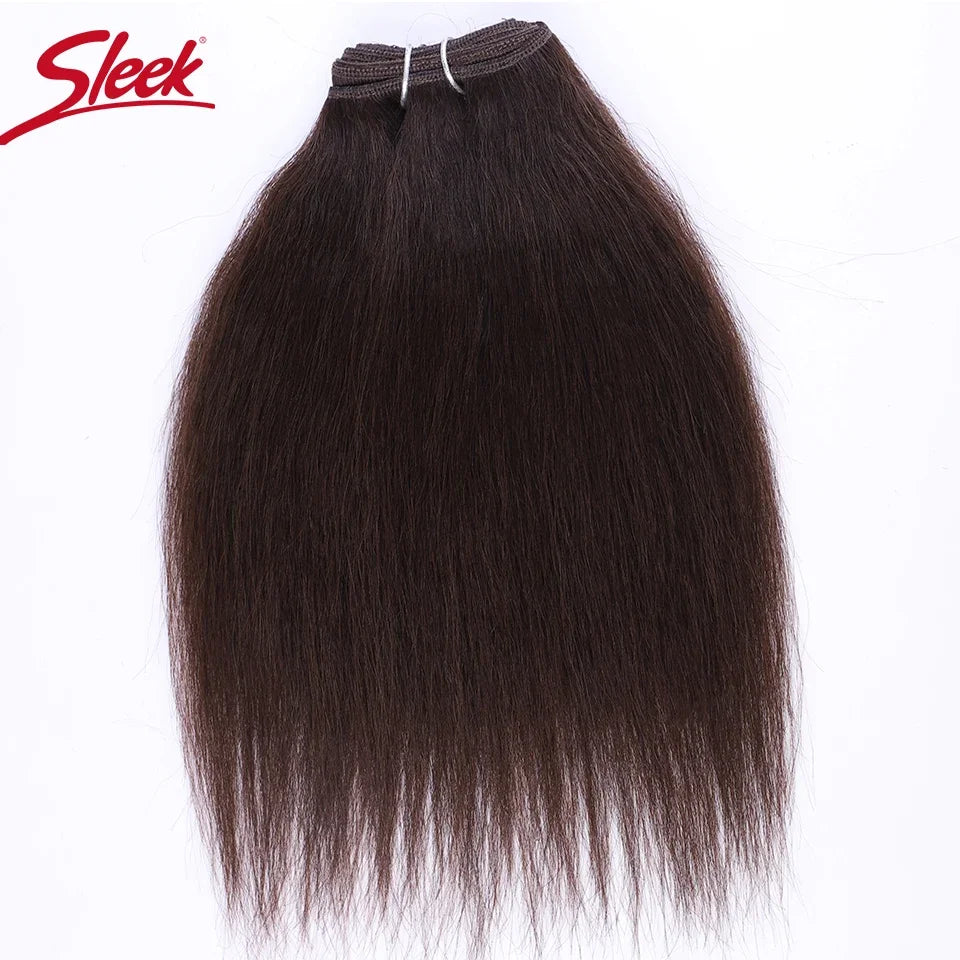 Sleek 3Pcs Brazilian Kinky Straight Weaving Bundles Nature Black And Brown 4# Short Yaki Straight Bundles Full End Remy Hair