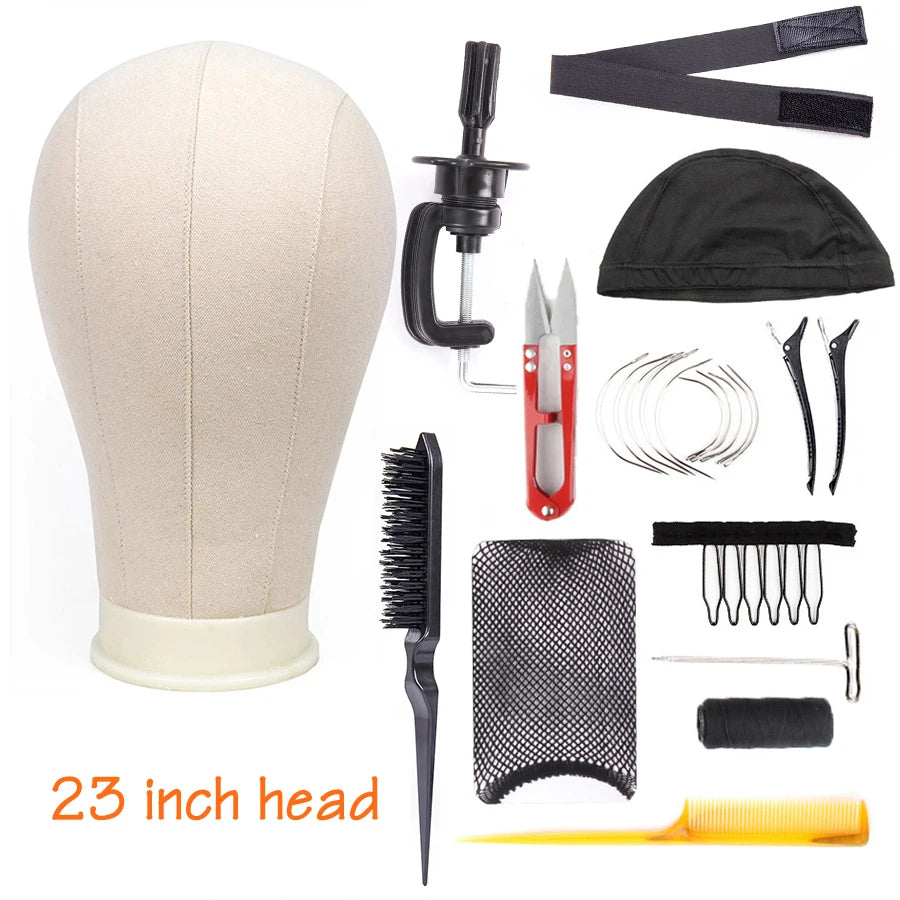 Alileader Training Mannequin Head Canvas Block Head Display Styling Mannequin Manikin Head Wig Stand Free Get T Needle Holder