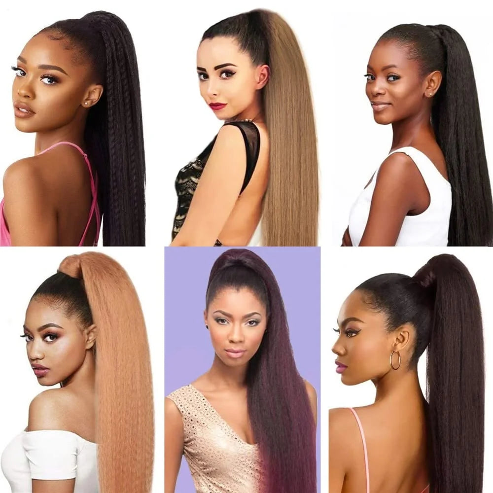 Synthetic Yaki Straight Drawstring Ponytail 26 Inches Drawstring Pony Tail Kinky Straight Ponytail Hair Extension for Women
