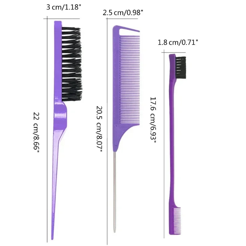 3pcs styling comb set teasing comb triple teasing comb mouse tail comb edge brushing hair tail tool，Special for real hair wigs