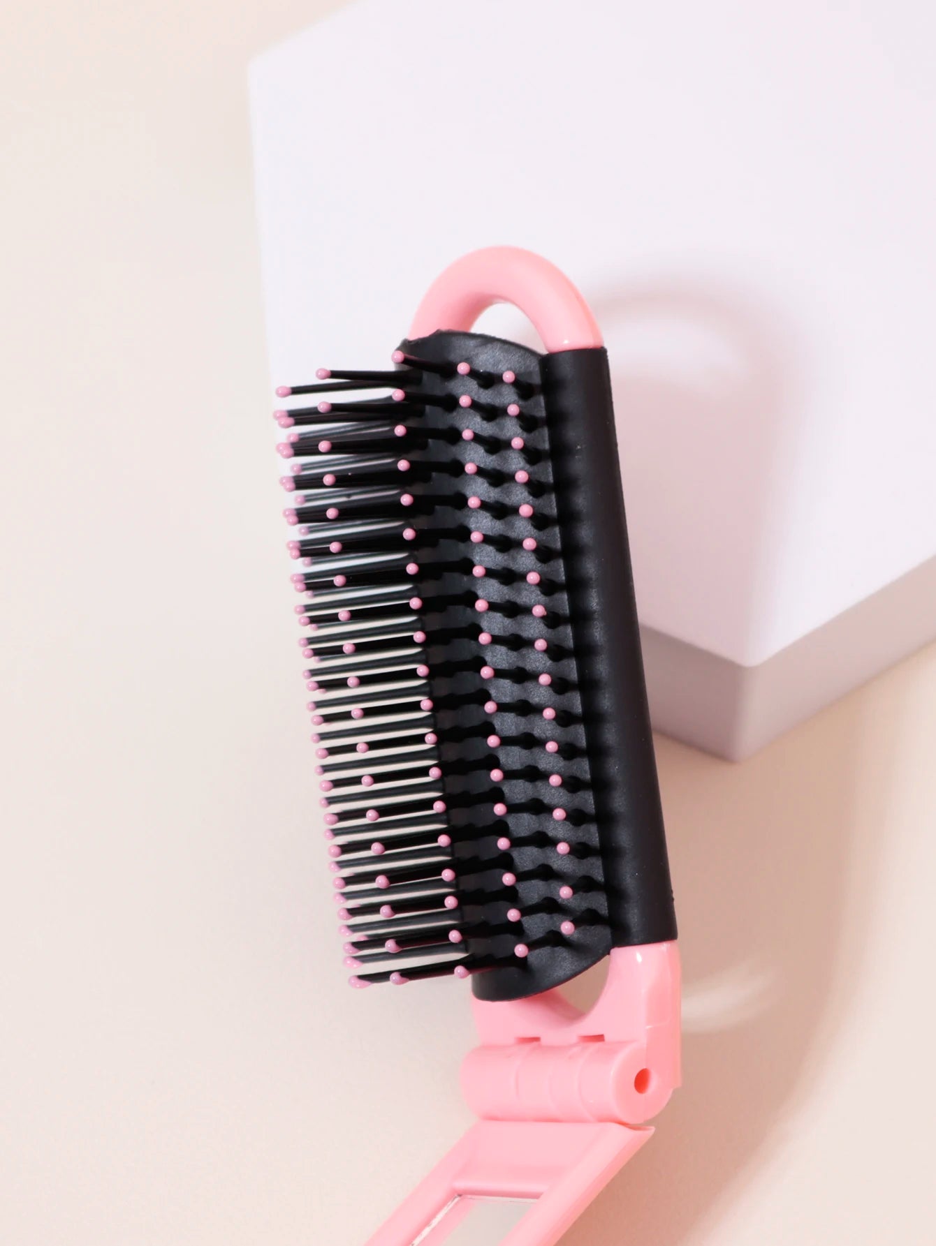 1pc Folding travel mirror hair brush, portable mini massage hair brush, suitable for outings，Special for real hair wigs