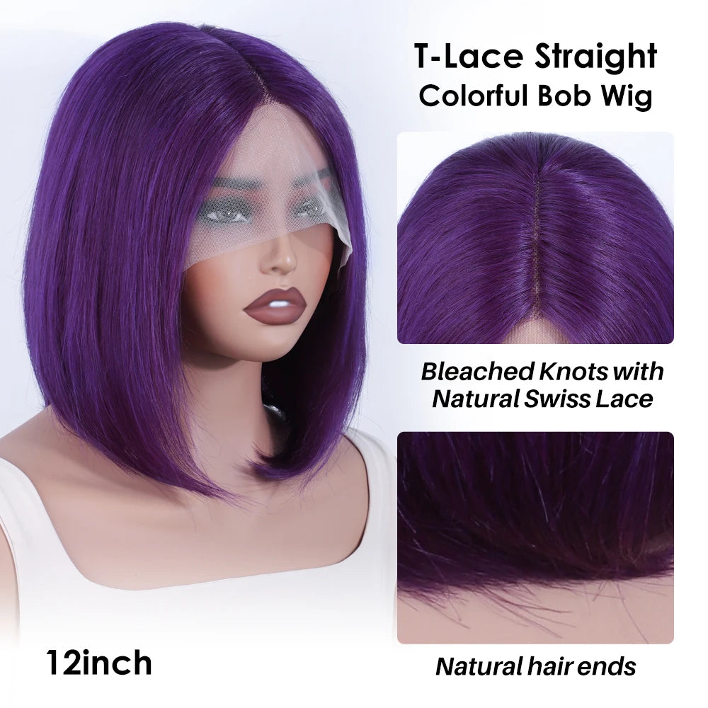 Sleek Ombre Pink Transparent Short T Lace Bob Human Hair Wigs Peruvian Straight 13x6x2 Lace Front Wig For Women Pre Plucked