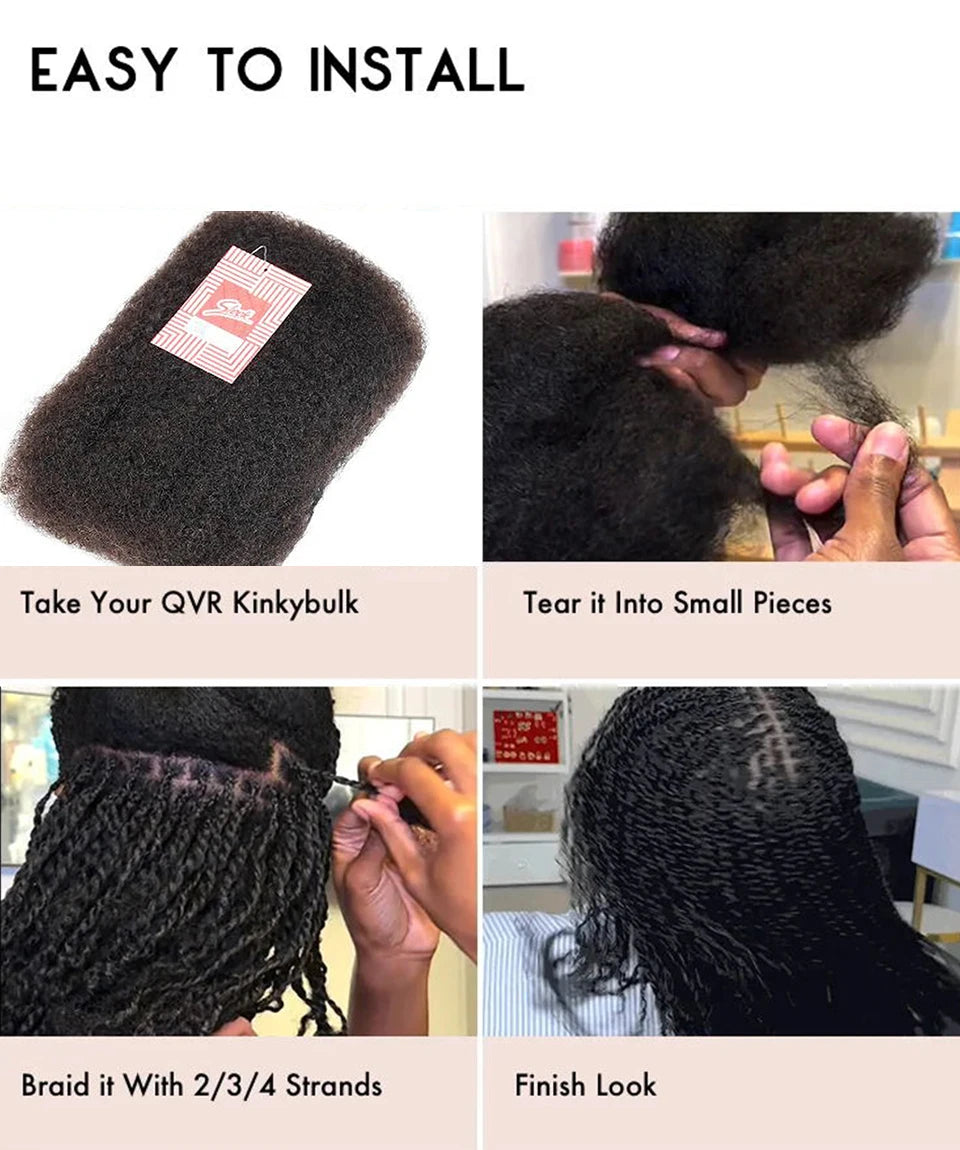 Sleek Highlight Braids Afro Kinky Bulk Hair No Attachment QVR Afro Curly Bulk Human Hair For Braiding Brazilian Remy Dreadlock