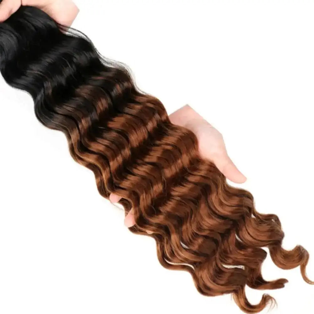 22Inch Synthetic Deep Wave Bulk Hair For Braiding Curly Ombre Brown Blonde Daily Extensions No Weft Faux Braiding Hair For Women