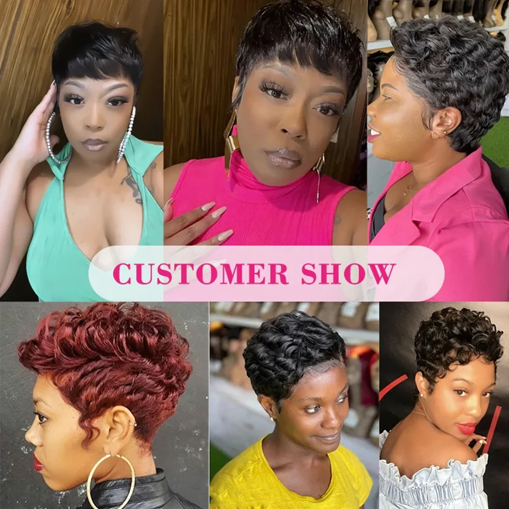 13x4 Short Bob Wig Pixie Cut Curly 100% Human Hair Wig Lace Frontal Human Hair Wigs 180% Density Natural Color for Black Women