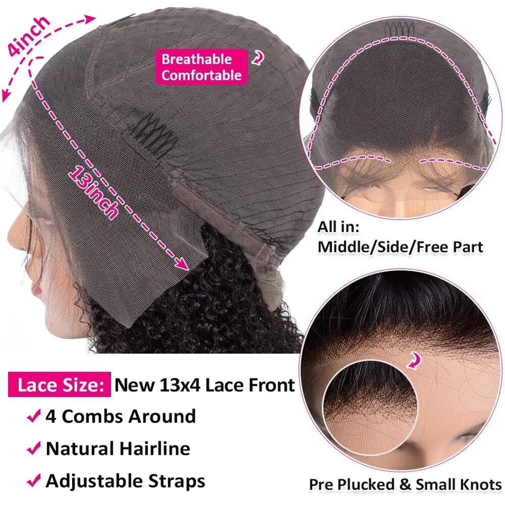 6inch Short Bob Wig Loose Curly 100% Human Hair Wig Lace Frontal 13x4 Human Hair Wigs 180% Density Natural Color for Black Women
