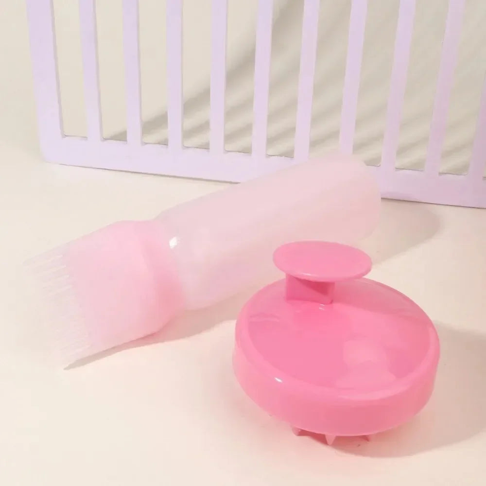 Silicone Shampoo Brush Scalp Massage Comb Hair Dye Oiling Bottle with Brush Salon Hair Styling Tool，Special for Real Hair Wigs