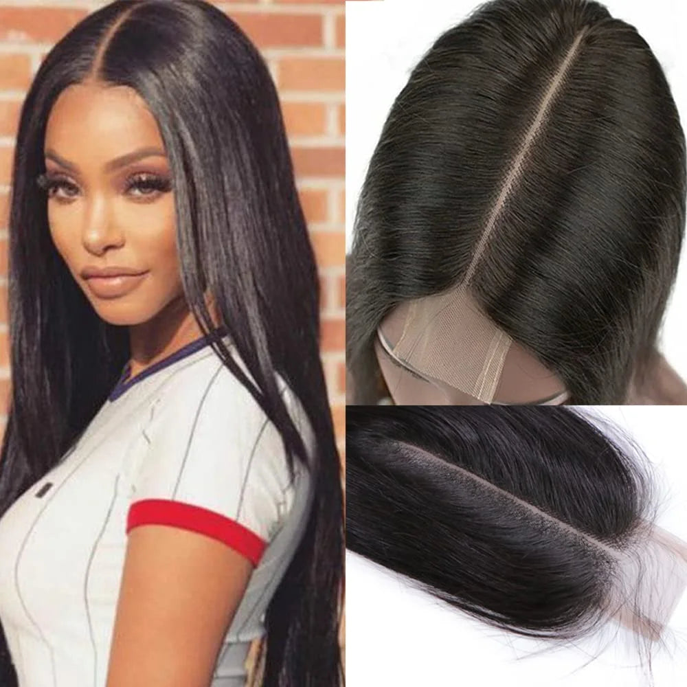 Brazilian 2x6 Lace Closure Kim K Transparent Lace Remy Human Hair Straight Black Woman Pre Plucked Natural Black Color