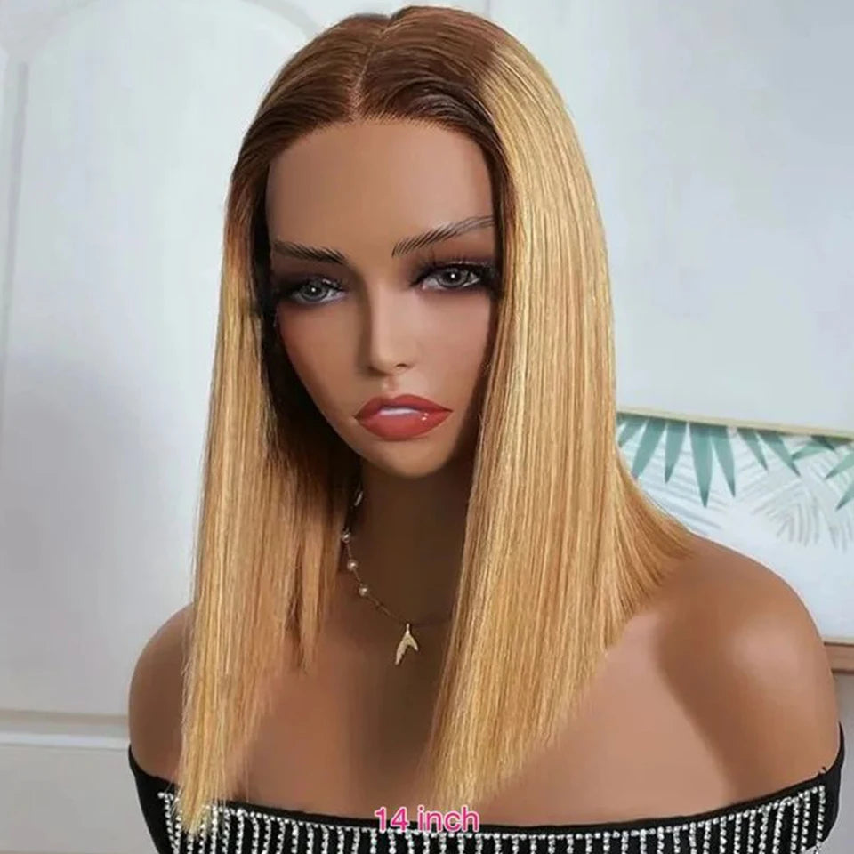Straight Short Bob Lace Frontal Human Hair Wigs Ombre Blonde HD Transparent Brazilian Highlight 13x6x2 Lace Front Wig For Women