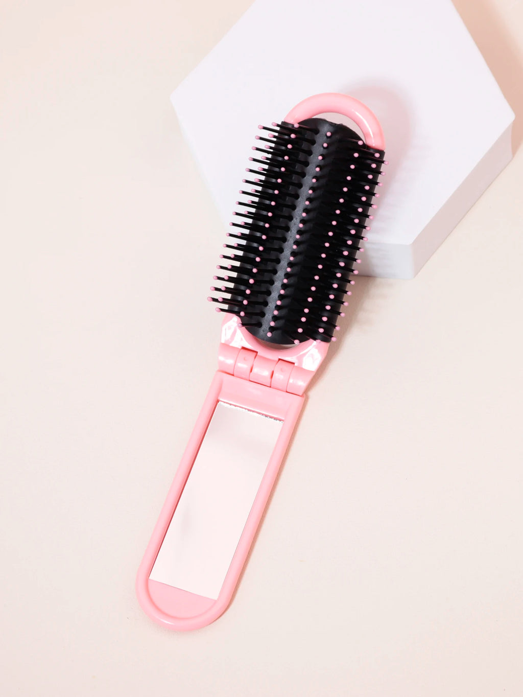 1pc Folding travel mirror hair brush, portable mini massage hair brush, suitable for outings，Special for real hair wigs