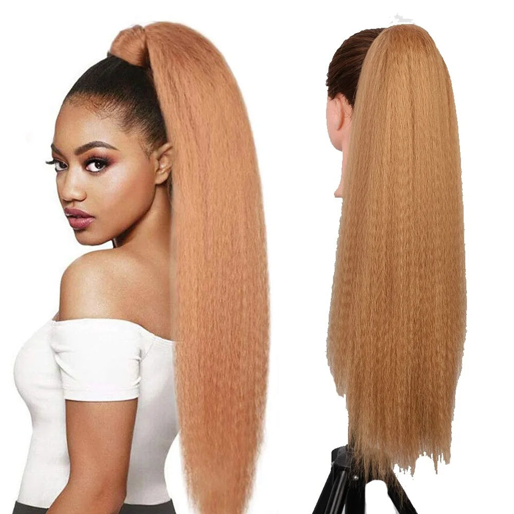 Synthetic Yaki Straight Drawstring Ponytail 26 Inches Drawstring Pony Tail Kinky Straight Ponytail Hair Extension for Women