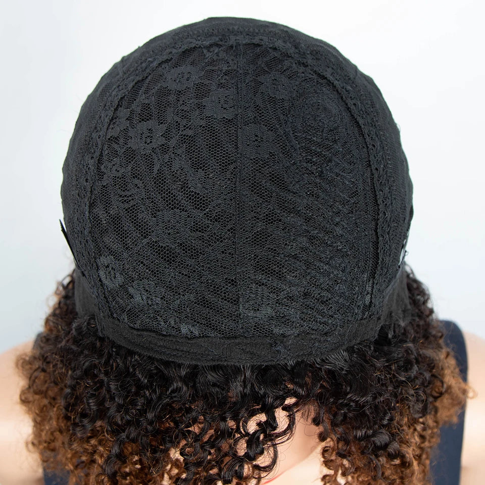 Sleek Peruvian Afro Kinky Curly Human Hair Wigs Human Hair Wig With Bangs Natural Black Jerry Curly Short Bob Wig For Women