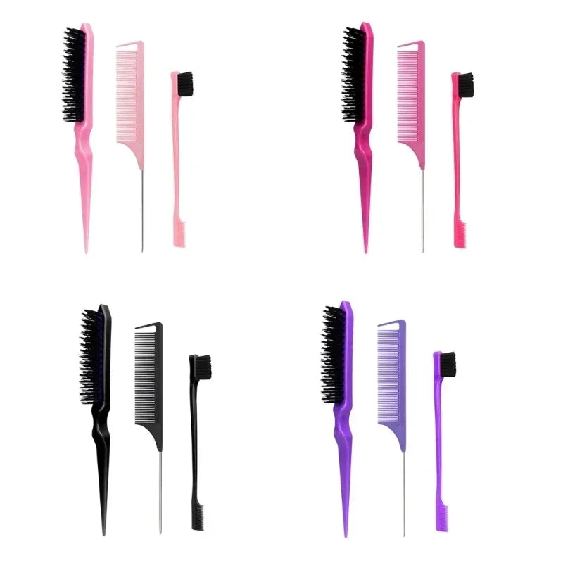 3pcs styling comb set teasing comb triple teasing comb mouse tail comb edge brushing hair tail tool，Special for real hair wigs