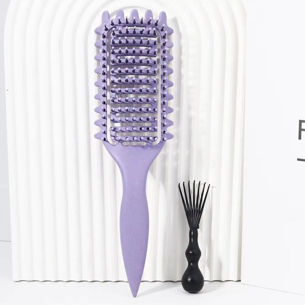 2pcs hollowed out curly hair styling brush with comb cleaner set,reducing frizz and breakage Special for real hair wigs