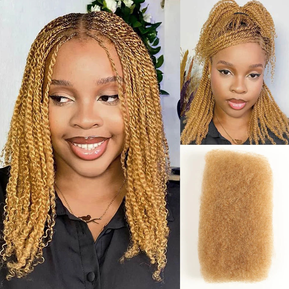 Sleek Highlight Braids Afro Kinky Bulk Hair No Attachment QVR Afro Curly Bulk Human Hair For Braiding Brazilian Remy Dreadlock
