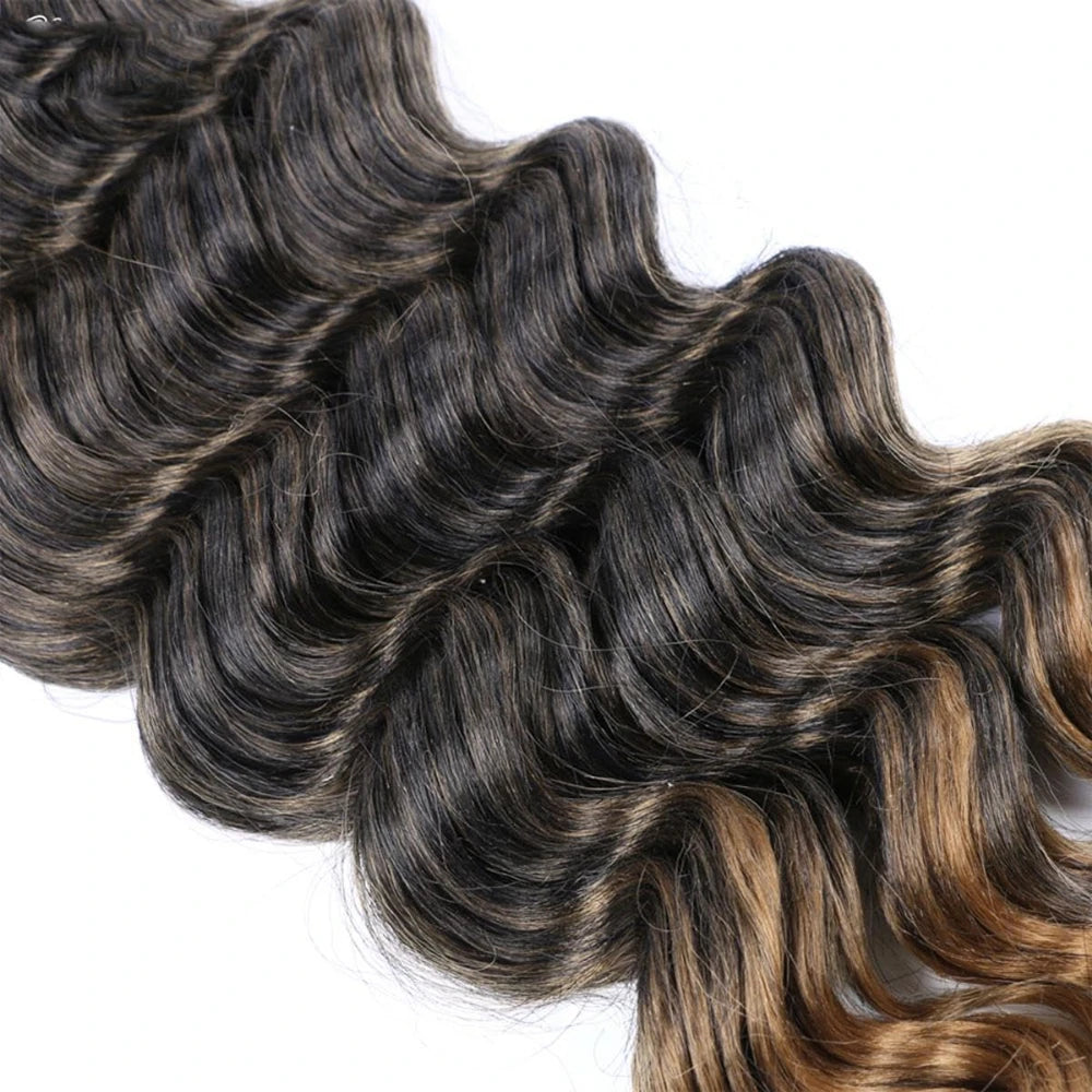 22Inch Synthetic Deep Wave Bulk Hair For Braiding Curly Ombre Brown Blonde Daily Extensions No Weft Faux Braiding Hair For Women