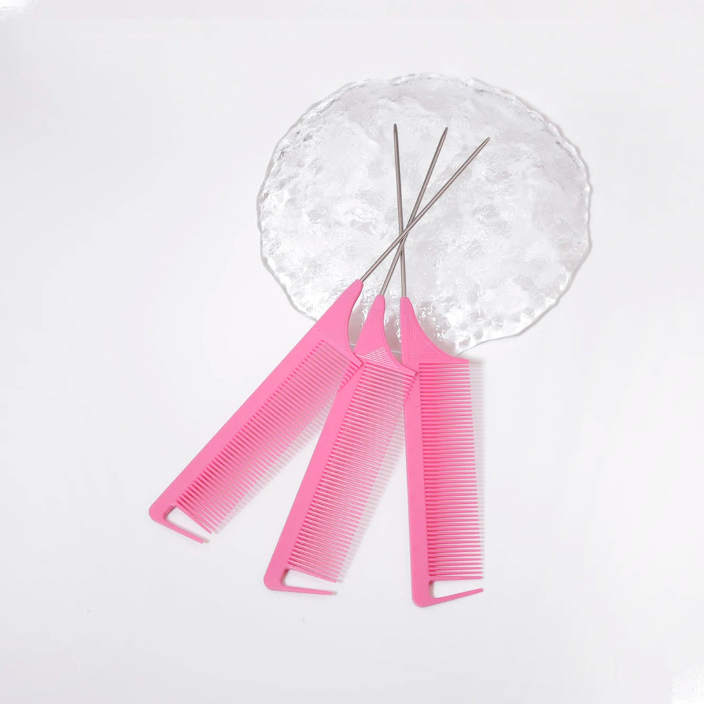 3 metal needle mouse tail combs with scales, hair styling combs for hair distribution, dyeing combs，Special for real hair wigs