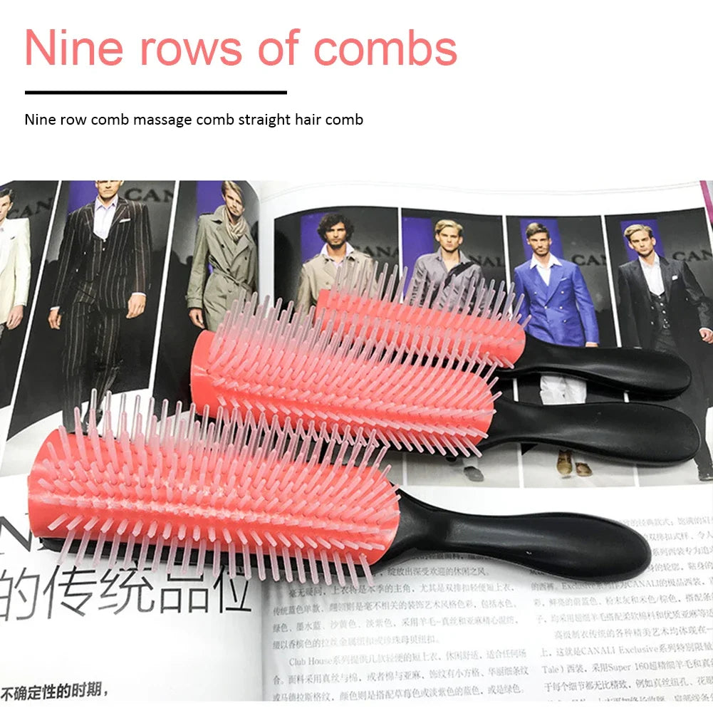 9-Rows Detangling Hair Brush Detangler Hairbrush Scalp Massager Straight Curly Wet Removable Brush Special for Real Hair Wigs