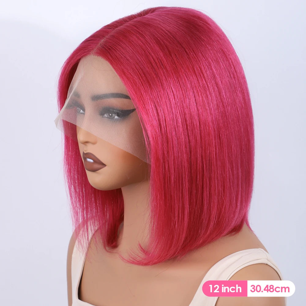 Sleek Ombre Pink Transparent Short T Lace Bob Human Hair Wigs Peruvian Straight 13x6x2 Lace Front Wig For Women Pre Plucked