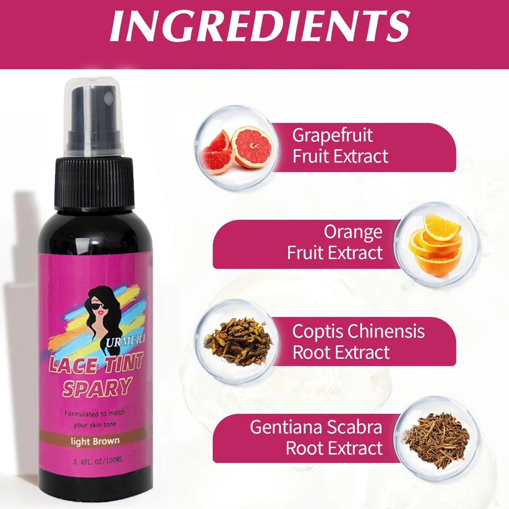 Lace Tint Spray for Wigs Tinted Melting Spray for Lace Grids Quick Drying Wig Knot Concealer 3.38 oz (100ml)