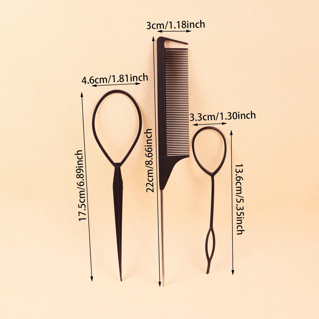 3pcs of hair braiding tools, designed for hair styling mouse tail combs to distribute hair braiding，Special for real hair wigs