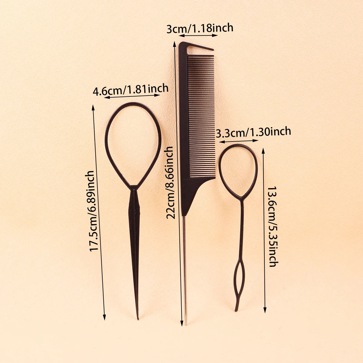 3pcs of hair braiding tools, designed for hair styling mouse tail combs to distribute hair braiding，Special for real hair wigs