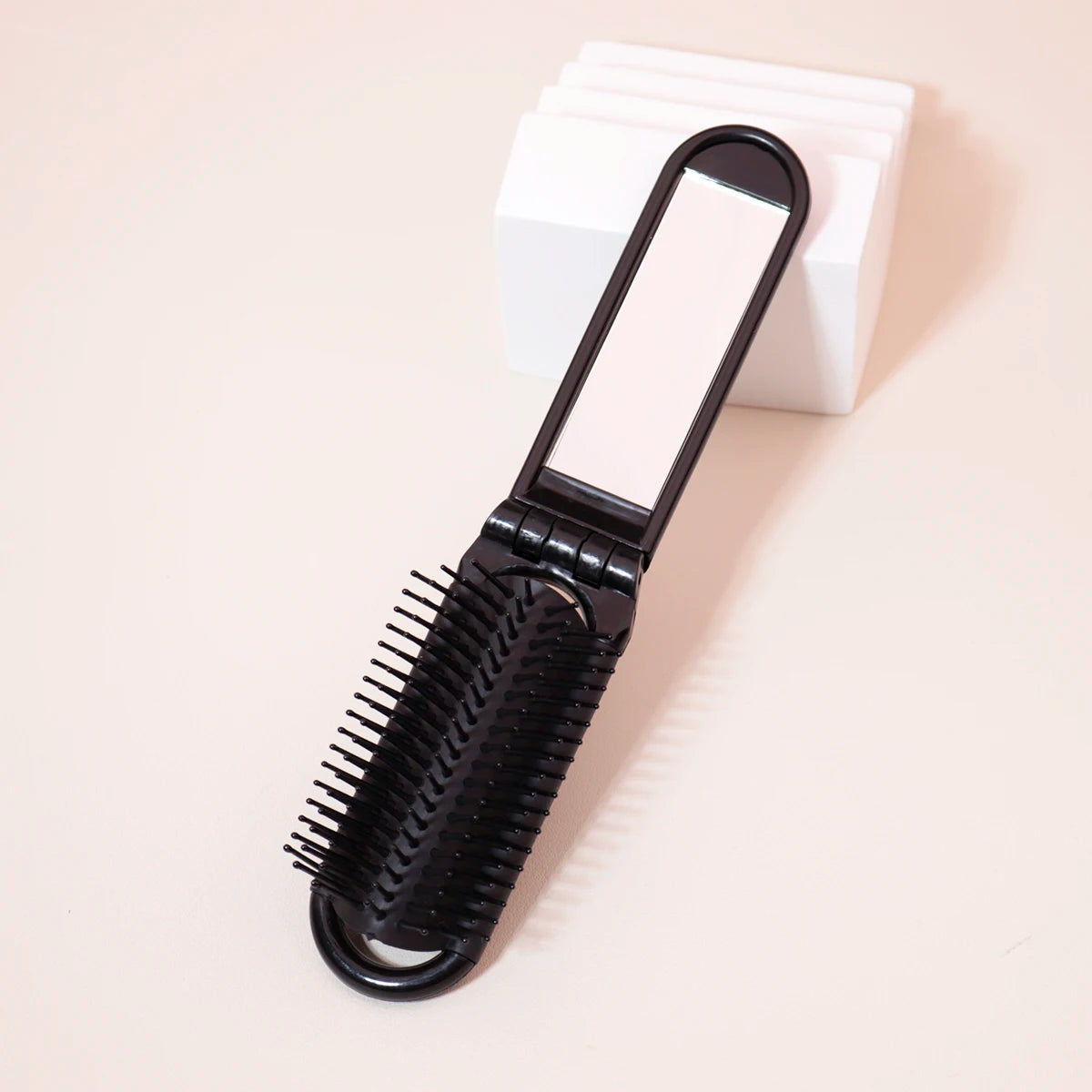 1pc Folding travel mirror hair brush, portable mini massage hair brush, suitable for outings，Special for real hair wigs