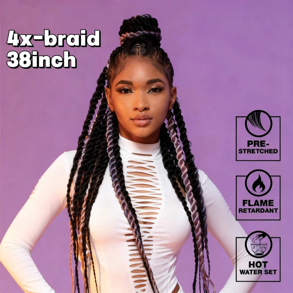 38 inch 4x Sensationnel prestretched Synthetic braiding hair braid kanekalon flame retardant for box braid and twist For Women