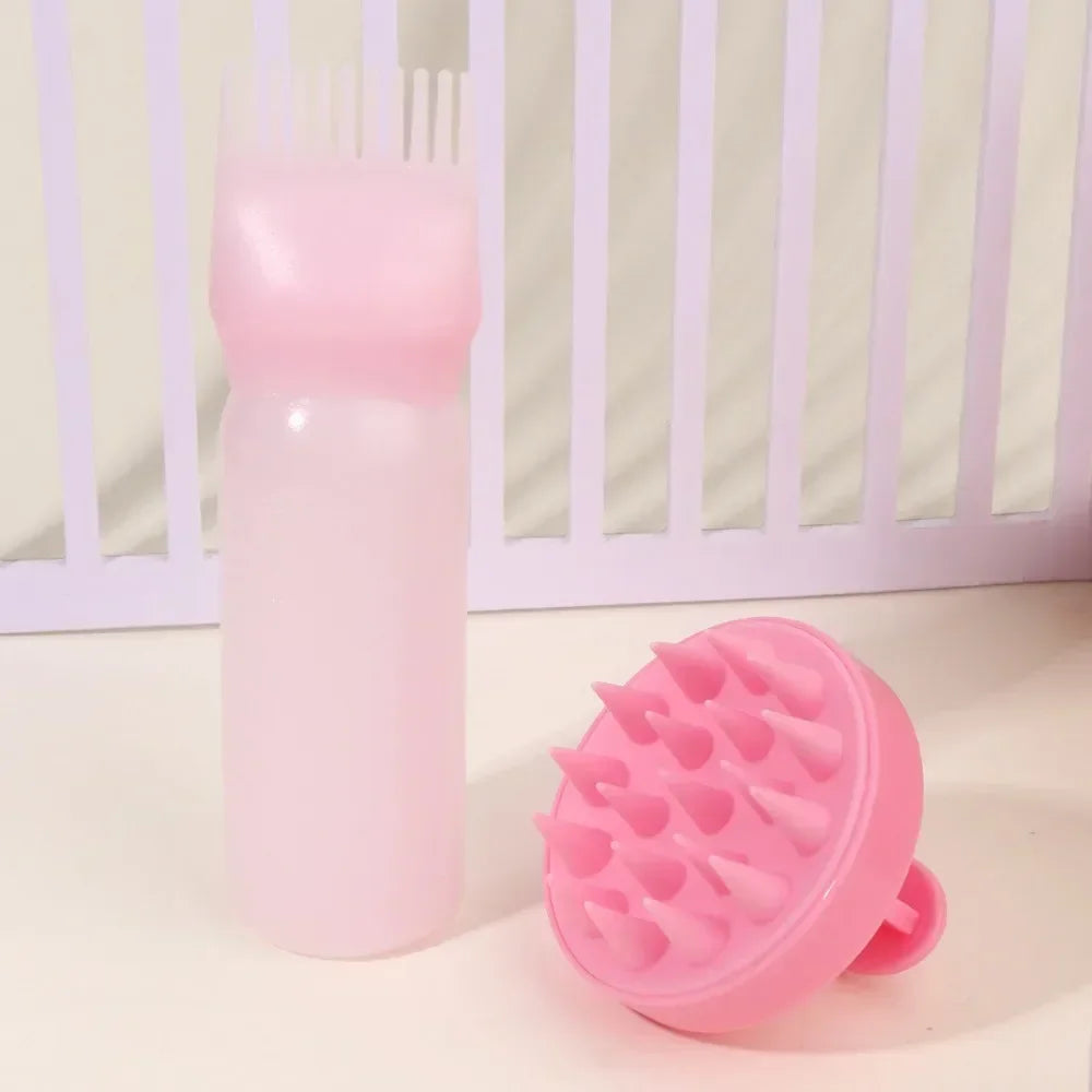 Silicone Shampoo Brush Scalp Massage Comb Hair Dye Oiling Bottle with Brush Salon Hair Styling Tool，Special for Real Hair Wigs