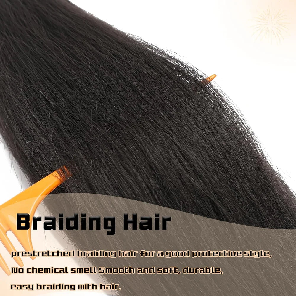 26 Inch Easy Braids Synthetic Yaki Texture Professional Braiding Hair Braids Hot Water Setting Black Braiding Hair Pre Stretched