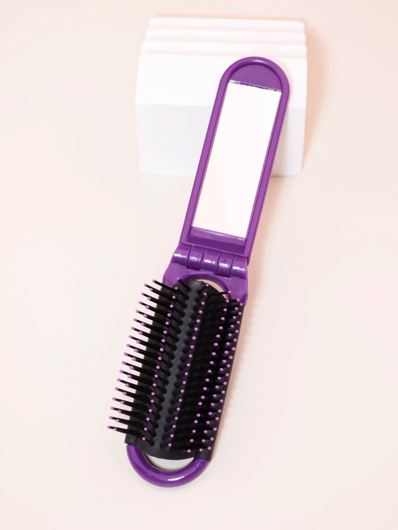 1pc Folding travel mirror hair brush, portable mini massage hair brush, suitable for outings，Special for real hair wigs