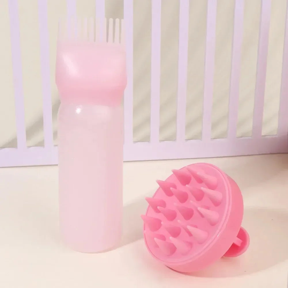 Silicone Shampoo Brush Scalp Massage Comb Hair Dye Oiling Bottle with Brush Salon Hair Styling Tool，Special for Real Hair Wigs